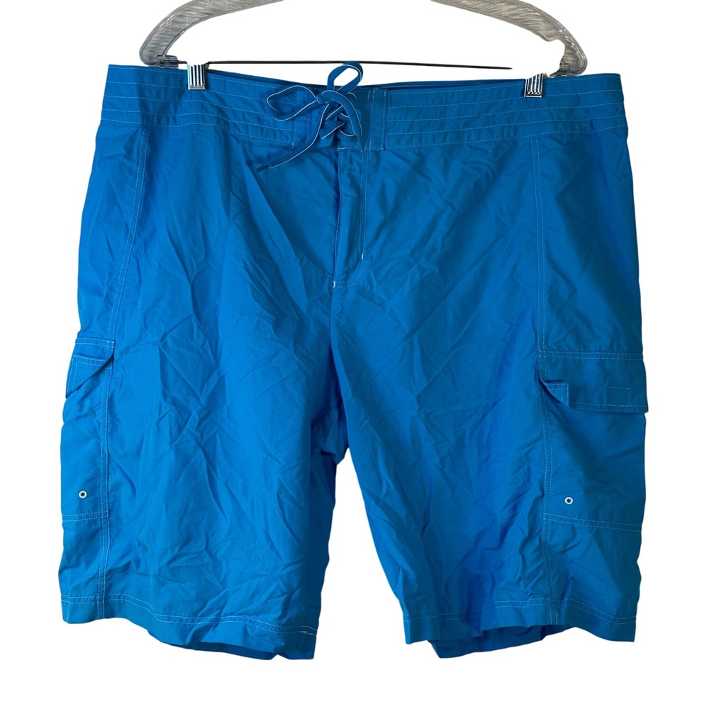 Lands End Womens Blue Nylon Cargo Board Shorts 16 Lace Up Zip Fly Swim Trunks